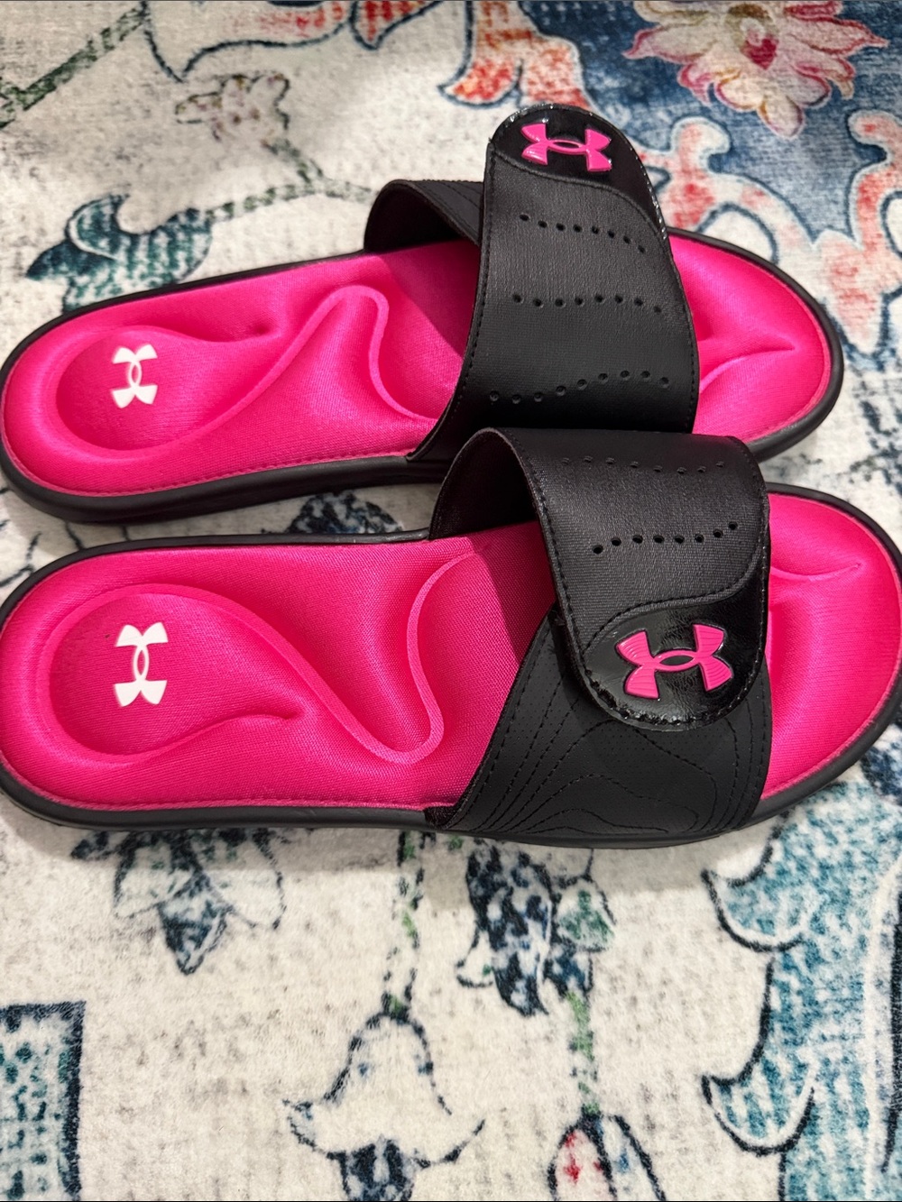 Under Armour Black and Hot Pink Slide Sandals - Picture 4 of 9
